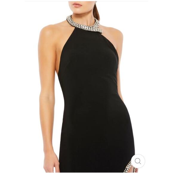 NWOT HIGH SLIT HALTER GOWN W/ RHINESTONE ACCENTS SZ 0 - Picture 3 of 8